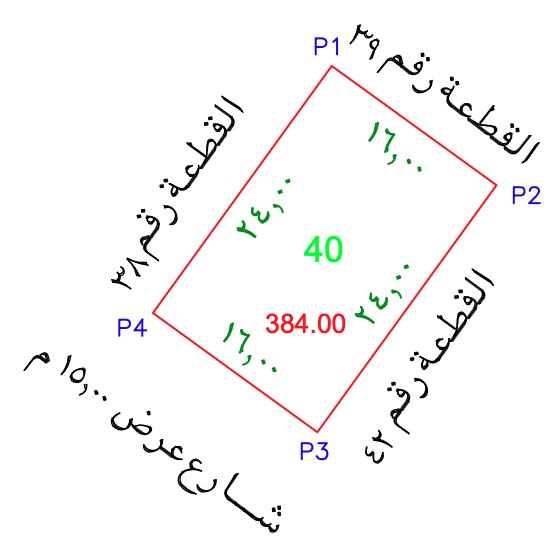 مخطط القطعة رقم 40 في مشارف الهدا بأطوال الأضلاع والقطع المجاورة