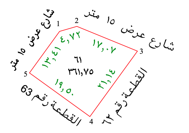 مخطط القطعة رقم 61 في مشارف الهدا بأطوال الأضلاع والقطع المجاورة