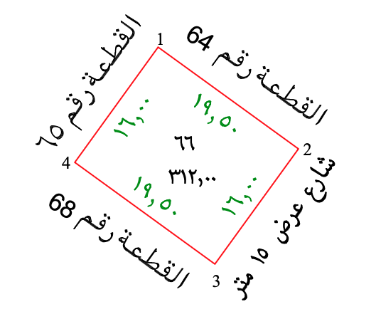 مخطط القطعة رقم 66 في مشارف الهدا بأطوال الأضلاع والقطع المجاورة