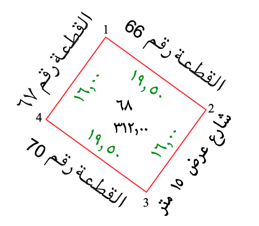 مخطط القطعة رقم 68 في مشارف الهدا بأطوال الأضلاع والقطع المجاورة