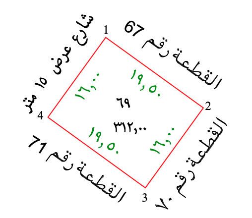 مخطط القطعة رقم 69 في مشارف الهدا بأطوال الأضلاع والقطع المجاورة